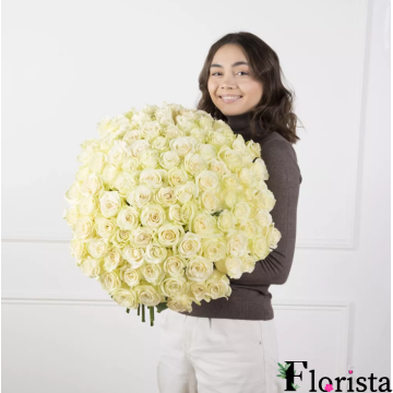 101 білих троянд - Преміум троянди Аваланч (60см-70см)