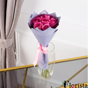 Букет із 9 рожевих троянд (50см)