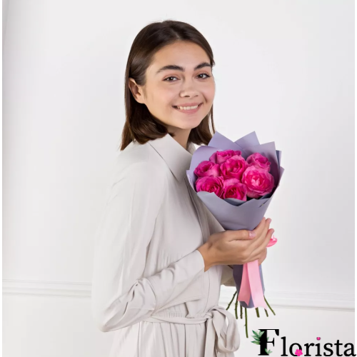 Букет із 9 рожевих троянд (50см)