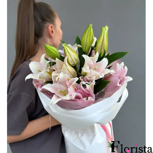 Букет рожевих лілій