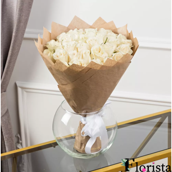 Букет із 39 білих троянд (40см-50см)