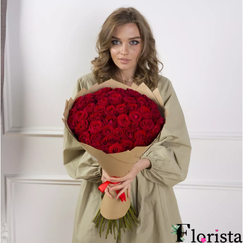 Букет із 51 червоної троянди (60см)