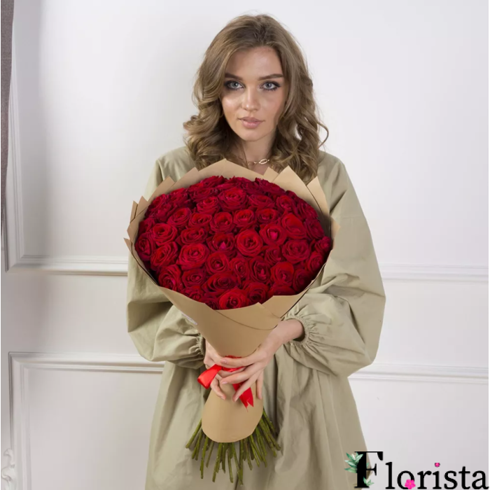 Букет із 51 червоної троянди (60см)