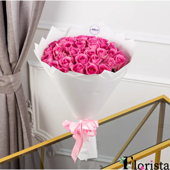 Букет із 41 рожевих троянд (50см)