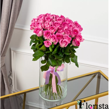 Букет із 25 рожевих троянд (50см)