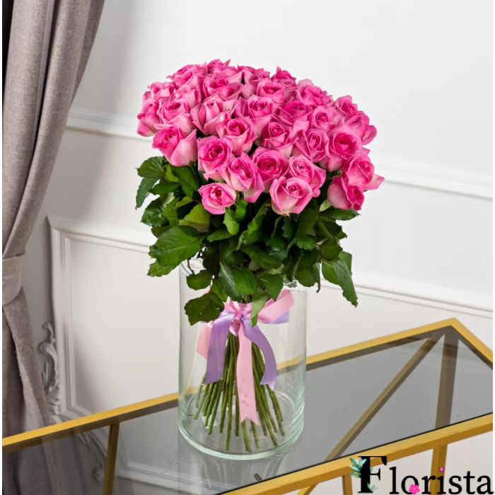 Букет із 25 рожевих троянд (50см)