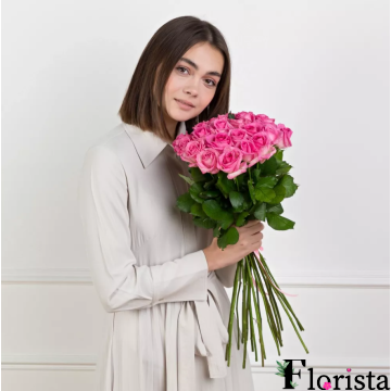 Букет із 25 рожевих троянд (50см)