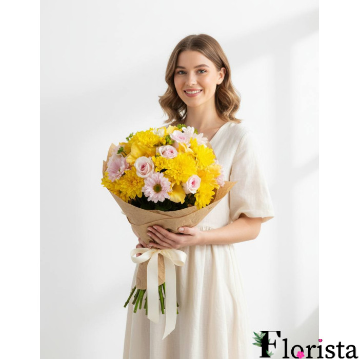 Збірний букет квітів Букет жовтих хризантем