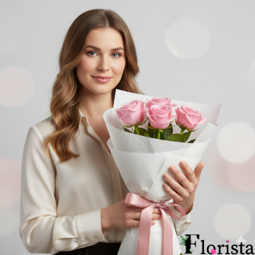 Букет квітів 5 рожевих троянд